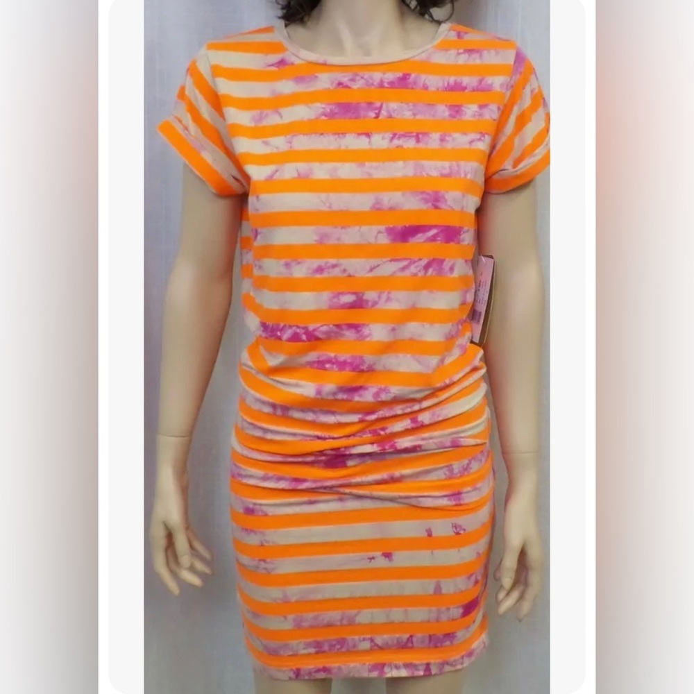 NWT Nicole Miller splash dyed striped T-shirt Dress Size Medium